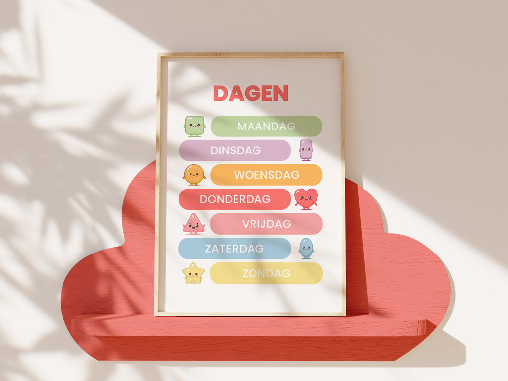 Dagen poster met Nederlandse dagen van de week in kawaii stijl – Studio Miron