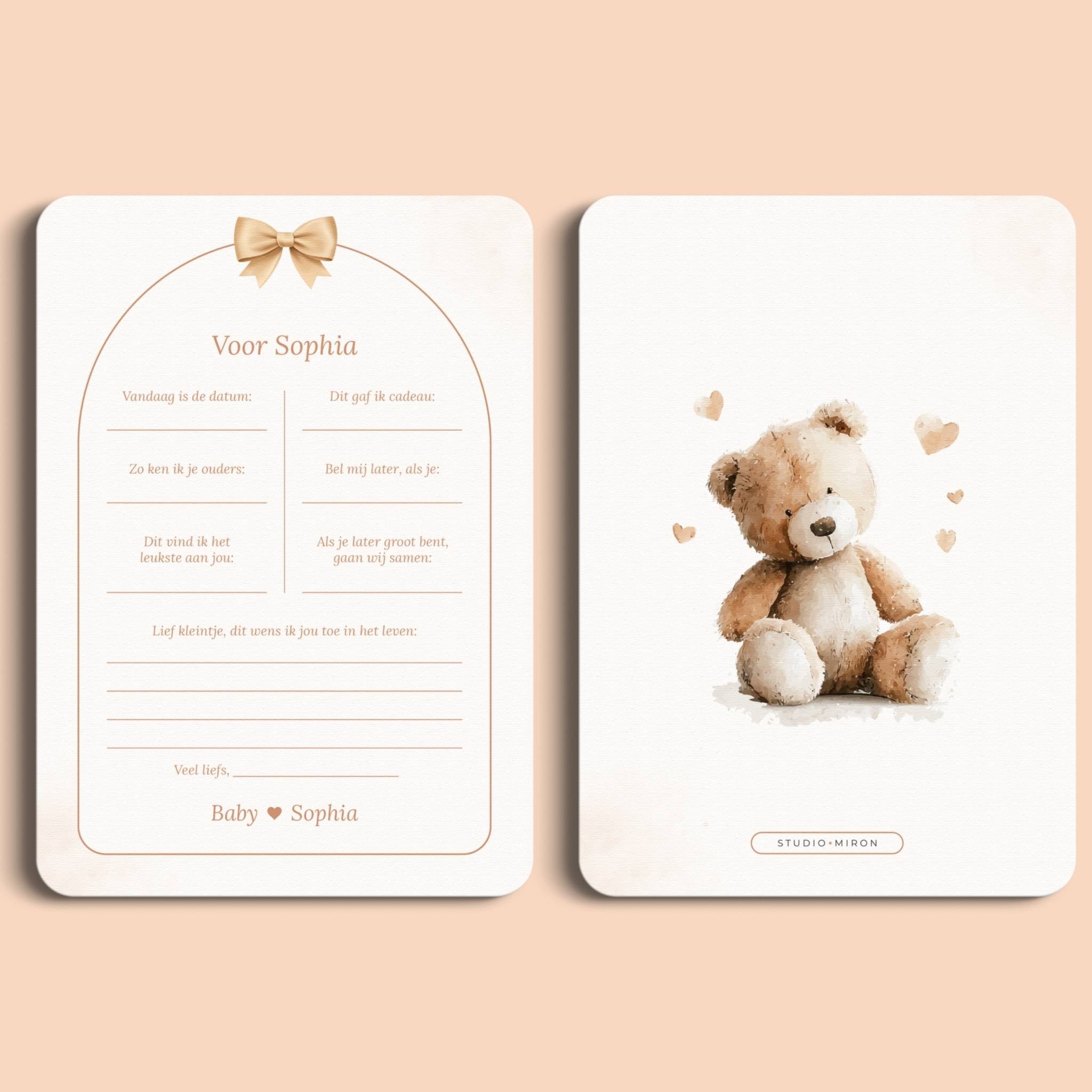 Kraamkaarten voor de baby boho beige voor en achter Studio Miron