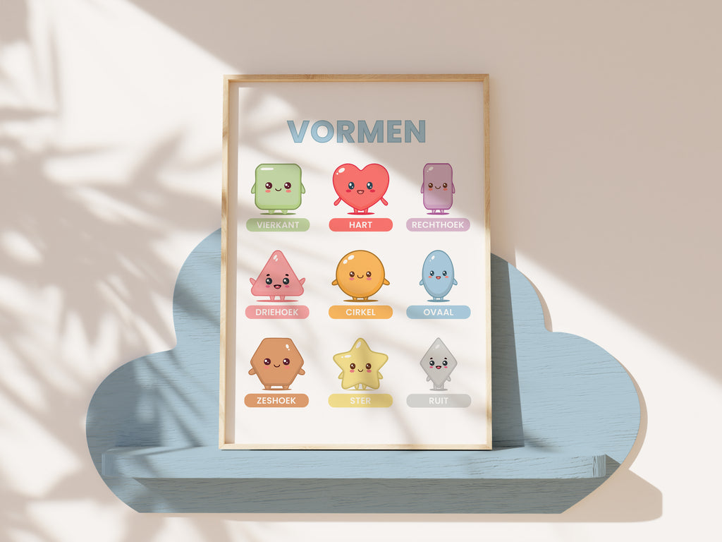 Vormen poster met educatieve kawaii illustraties voor kinderkamer – Studio Miron