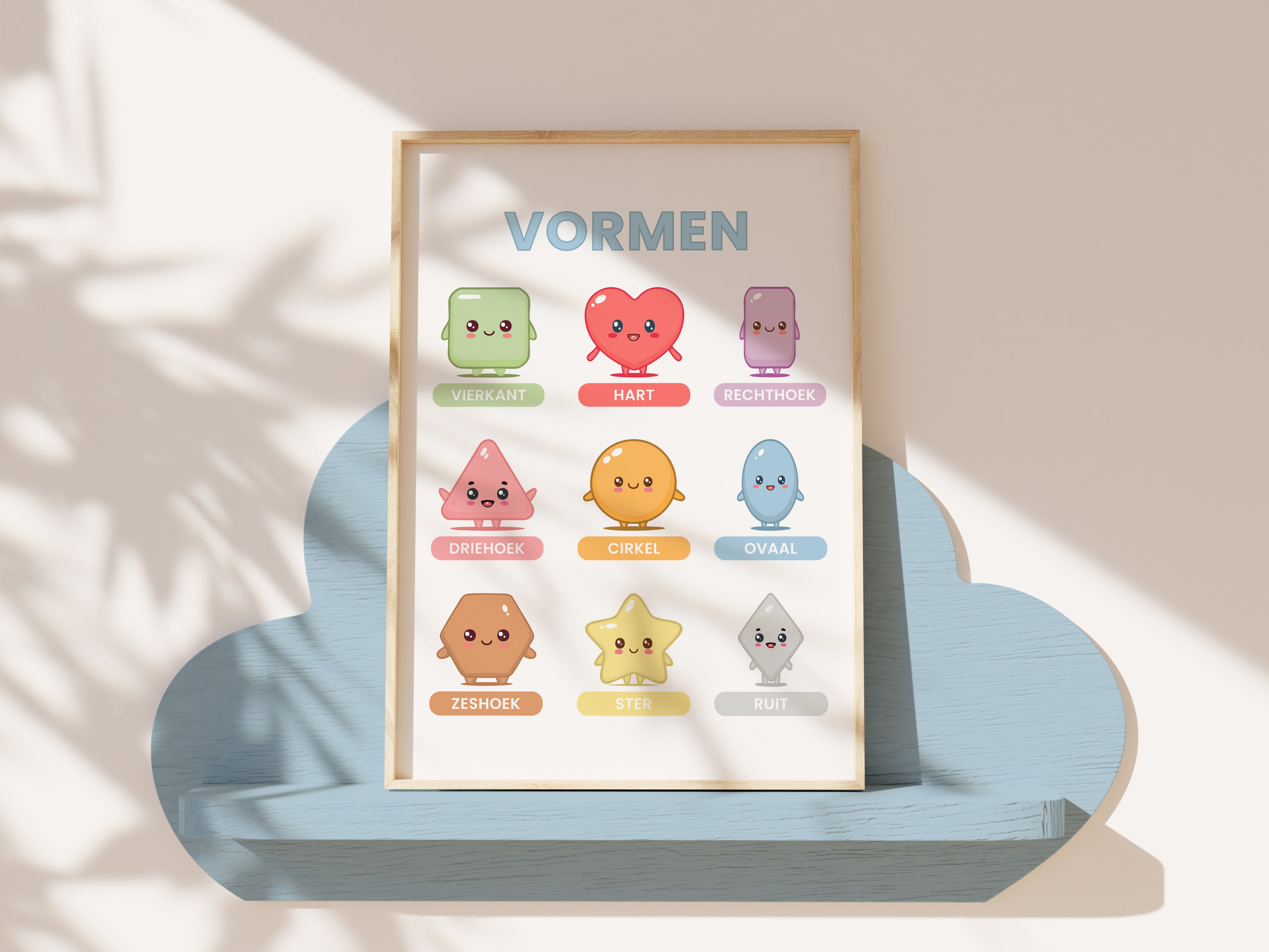 Vormen poster met educatieve kawaii illustraties voor kinderkamer – Studio Miron