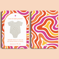 Babyshower cadeau en bedankje met zaadpapier romper in Flower Power stijl, voor- en achterkant – Studio Miron