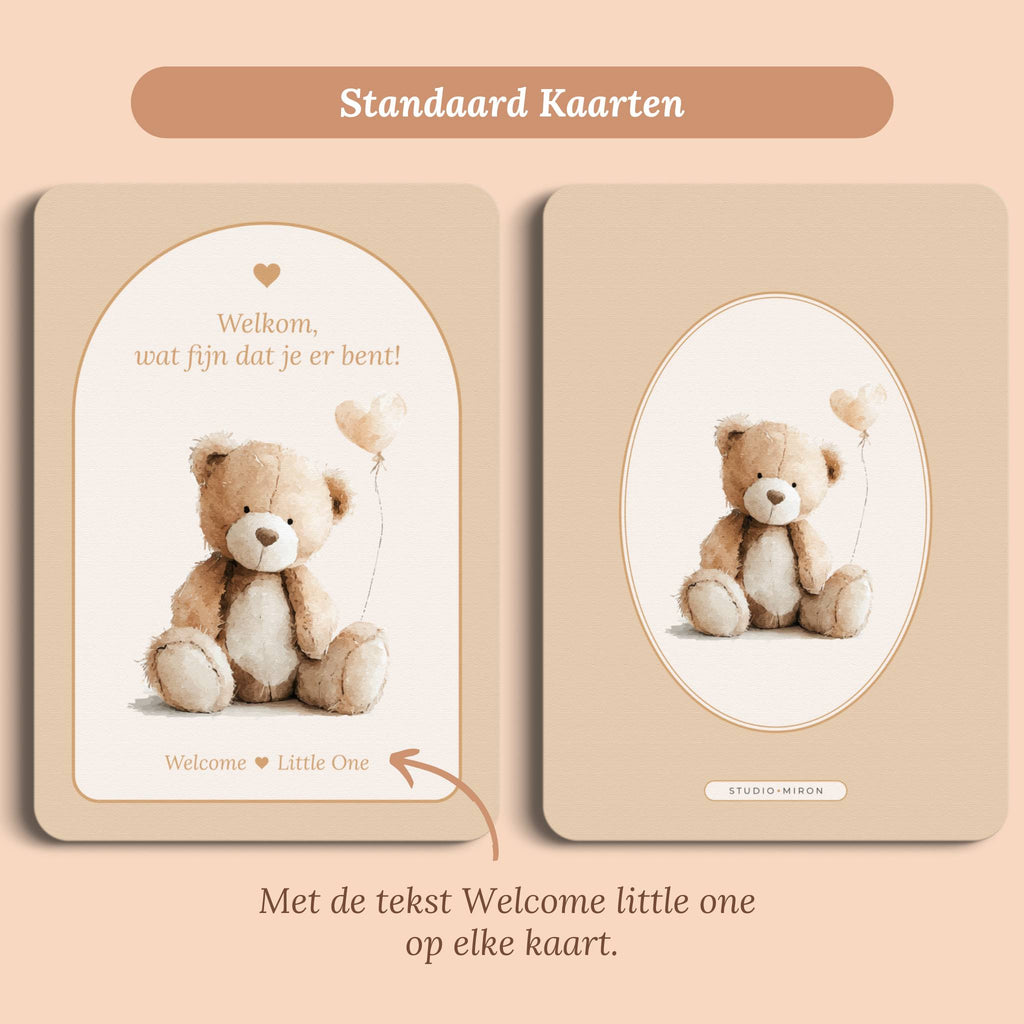 Babyshower decoratie mini welkomstbord A6 naamkaart boho zand standaard voor en achter Studio Miron