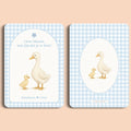 Babyshower decoratie mini welkomstbord A6 naamkaart gingham blauw voor en achter Studio Miron