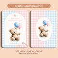 Babyshower decoratie mini welkomstbord A6 naamkaart gingham roze blauw gepersonaliseerd voor en achter Studio Miron