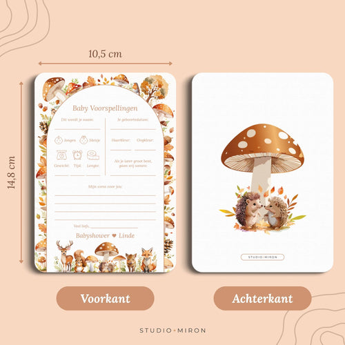 Babyshower invulkaarten baby voorspelling formaat voorkant en achterkant bosdieren Studio Miron