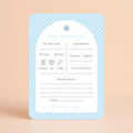Babyshower invulkaart Baby Voorspellingen in Blauwe Hartjes stijl, gepersonaliseerd met naam – Studio Miron
