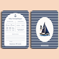 Babyshower invulkaart Baby Voorspellingen in Navy Blue stijl, voor- en achterkant – Studio Miron