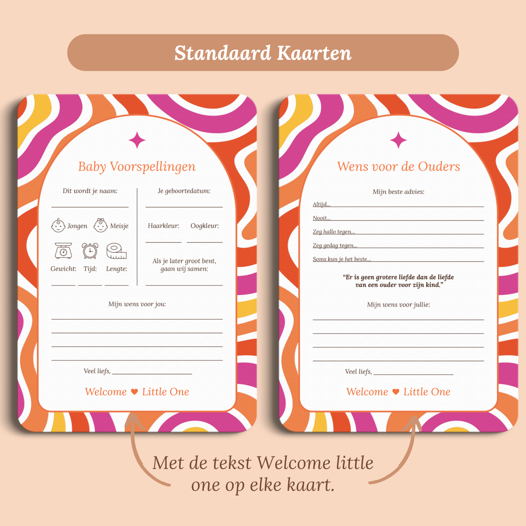 Babyshower invulkaarten Pakket in Flower Power stijl, standaardversie met Welcome Little One – Studio Miron