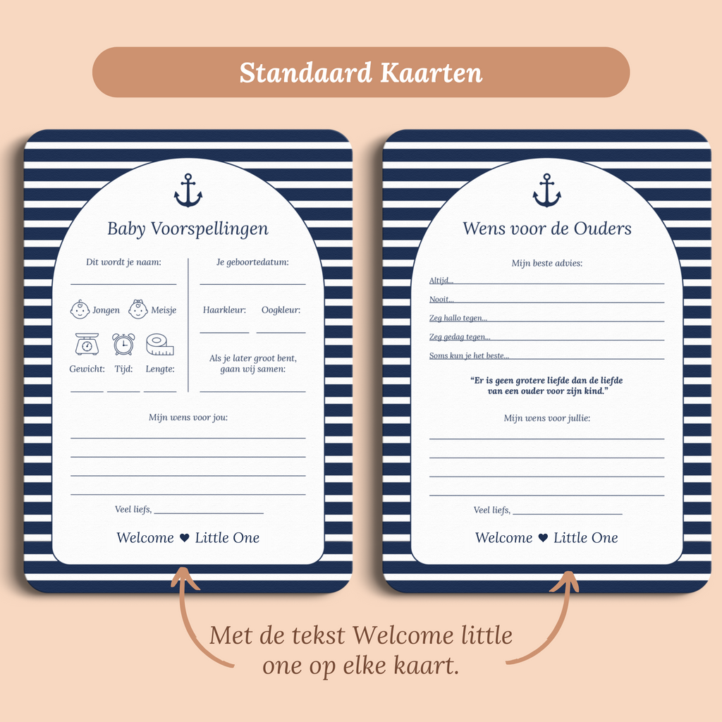 Babyshower invulkaarten Pakket in Navy Blue stijl, standaardversie met Welcome Little One – Studio Miron