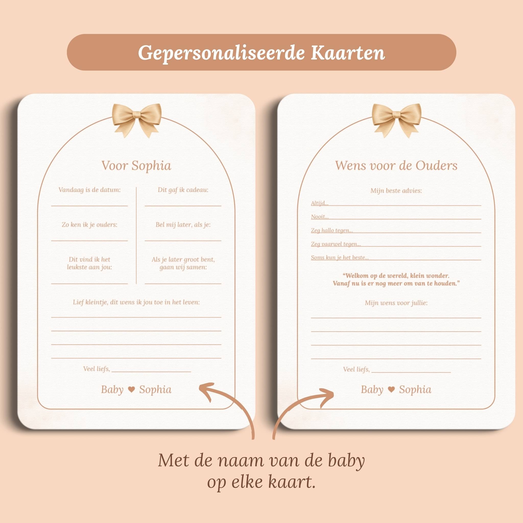 Babyshower invulkaarten set boho zand gepersonaliseerd voor en achter Studio Miron