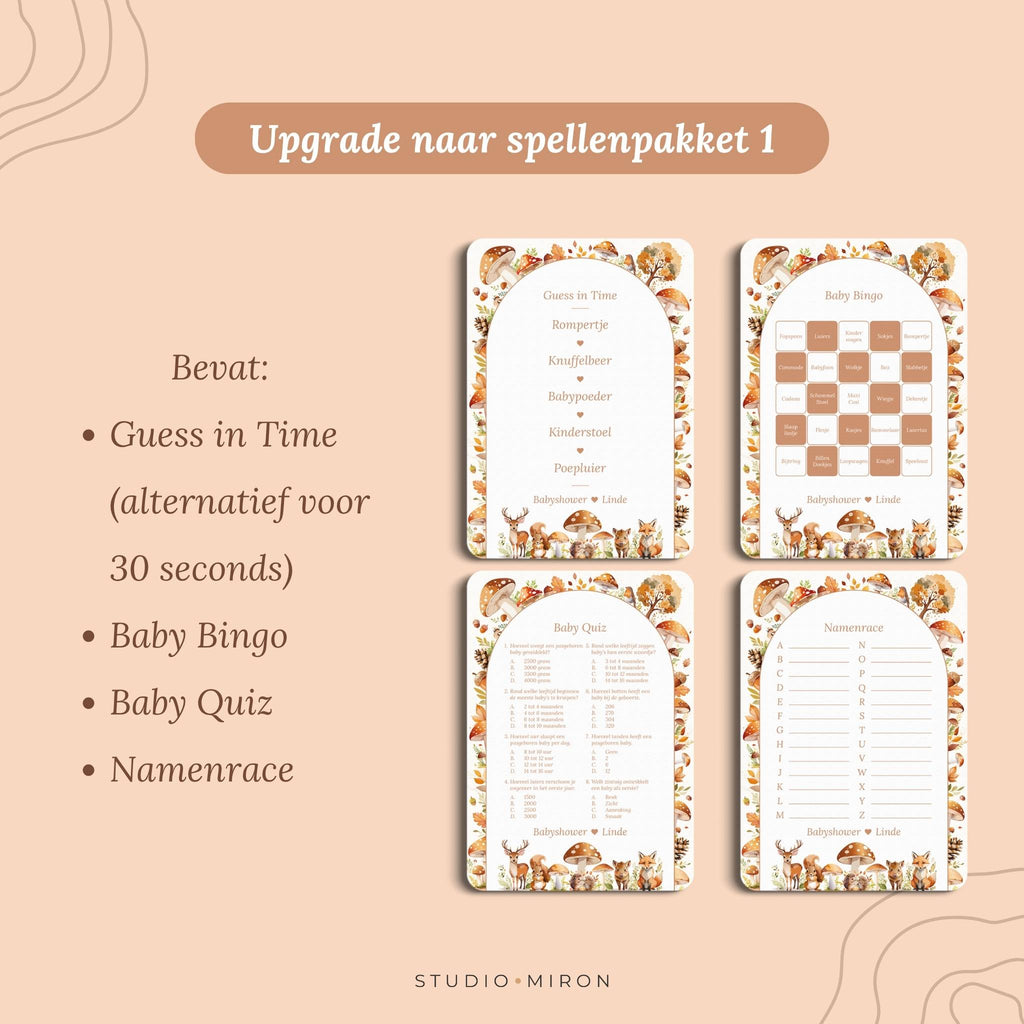 Babyshower invulkaarten upgrade naar spellenpakket 1 bosdieren Studio Miron