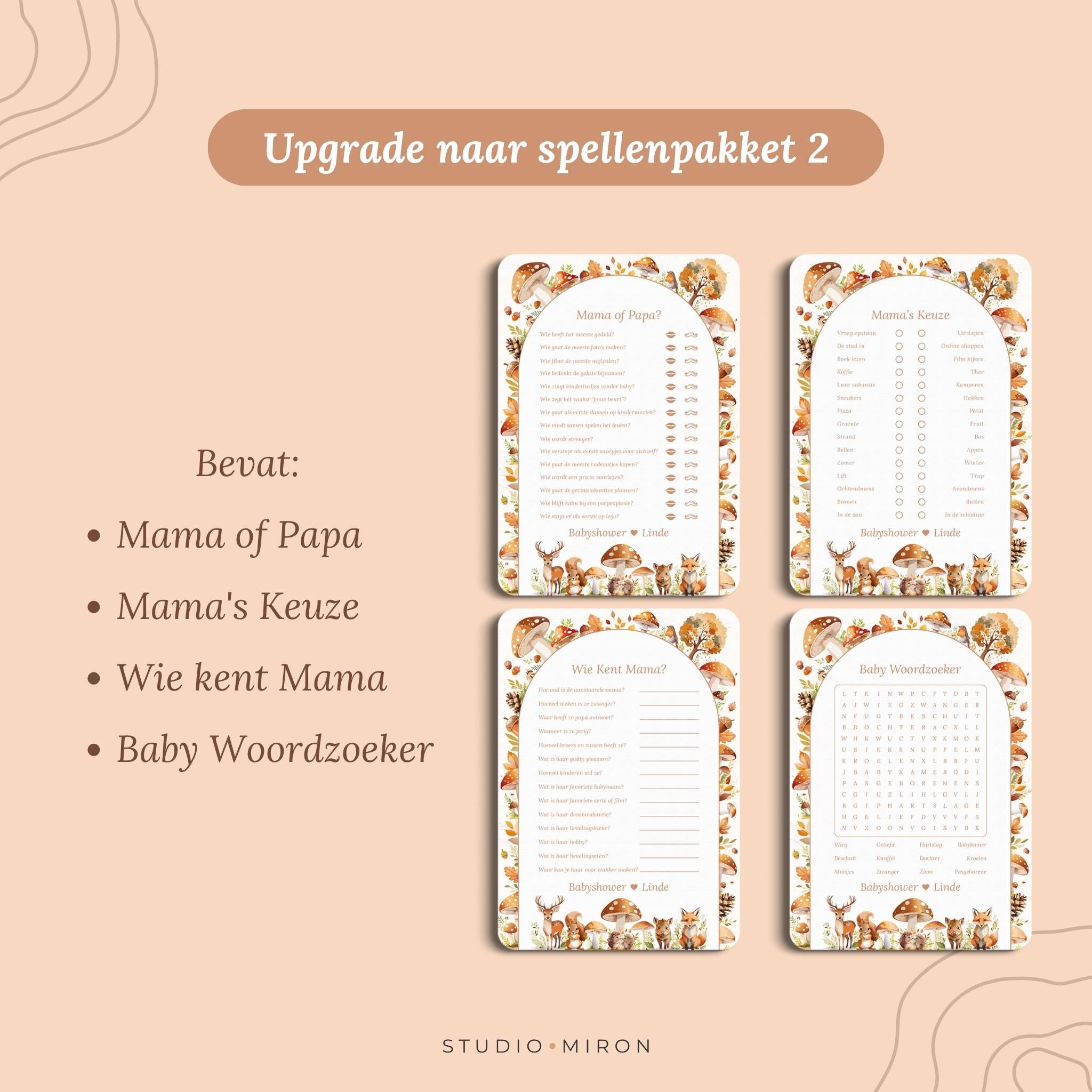 Babyshower invulkaarten upgrade naar spellenpakket 2 bosdieren Studio Miron