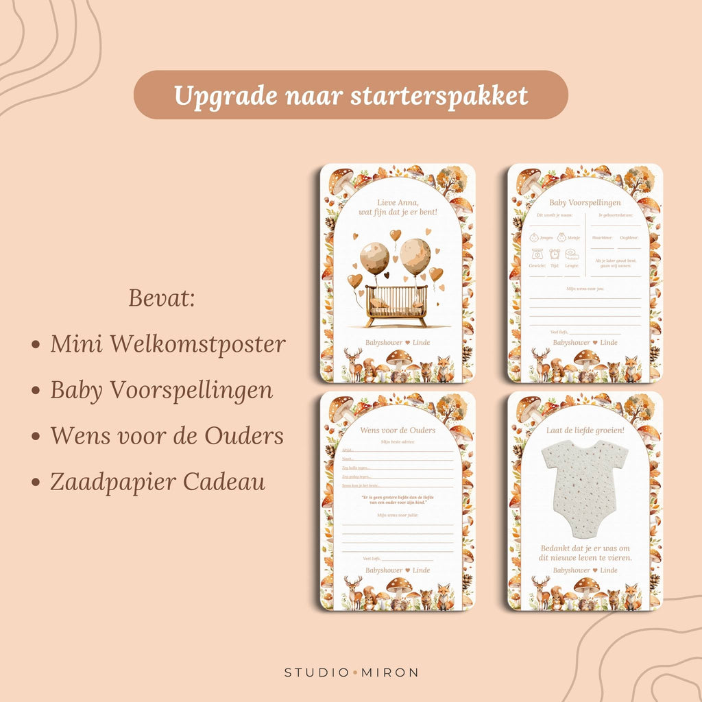 Babyshower invulkaarten upgrade naar starterspakket bosdieren Studio Miron