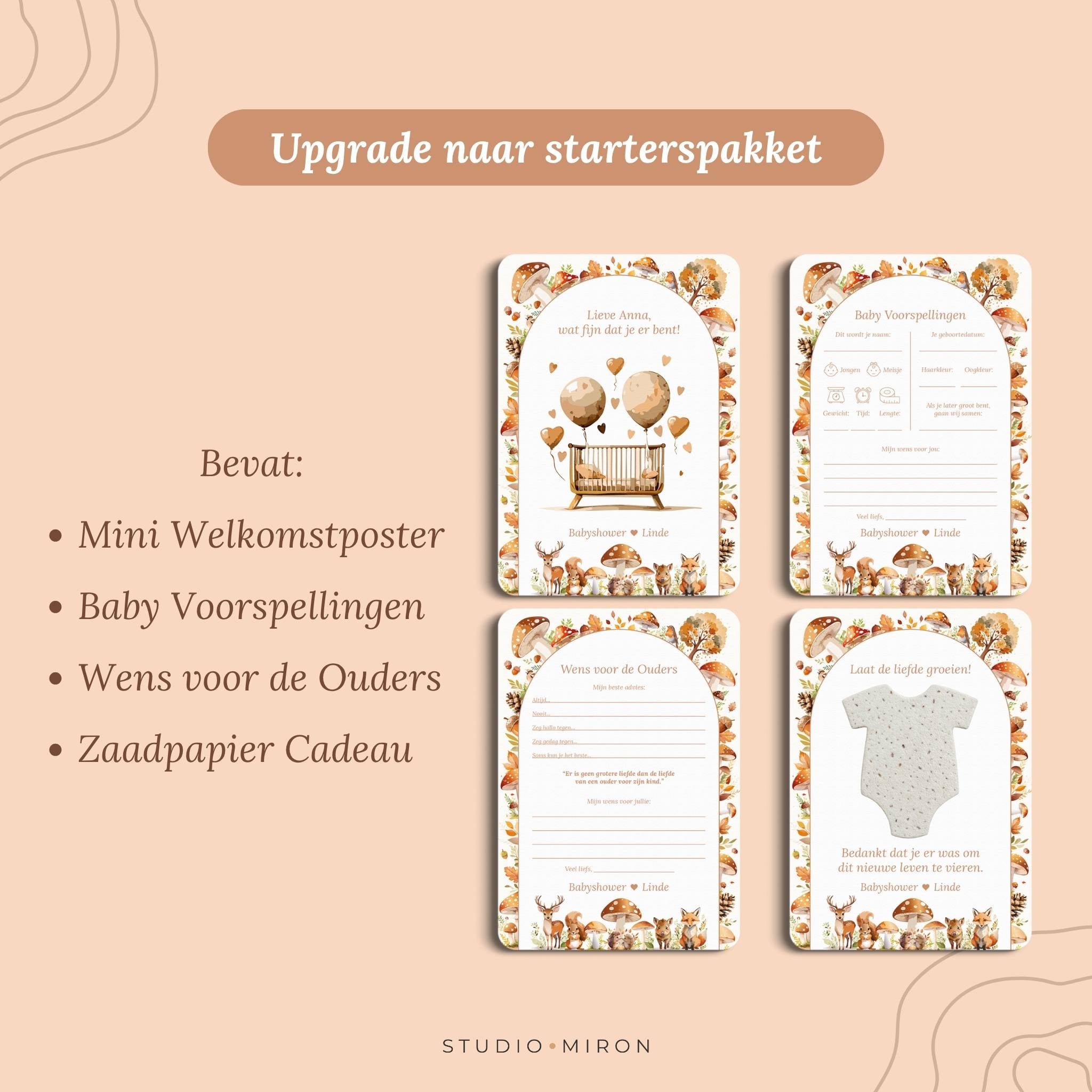 Babyshower invulkaarten upgrade naar starterspakket bosdieren Studio Miron