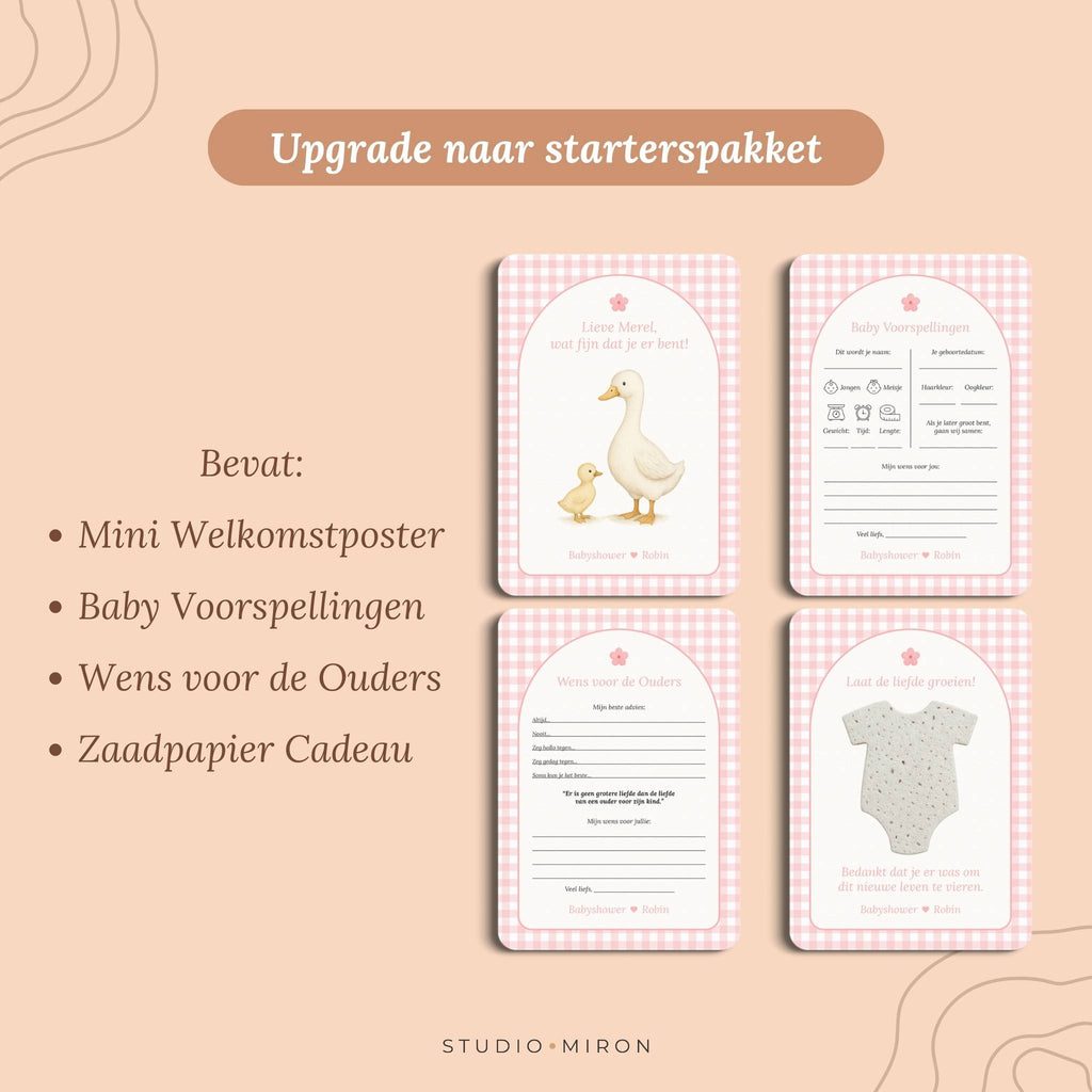Babyshower invulkaarten upgrade naar starterspakket gingham roze Studio Miron
