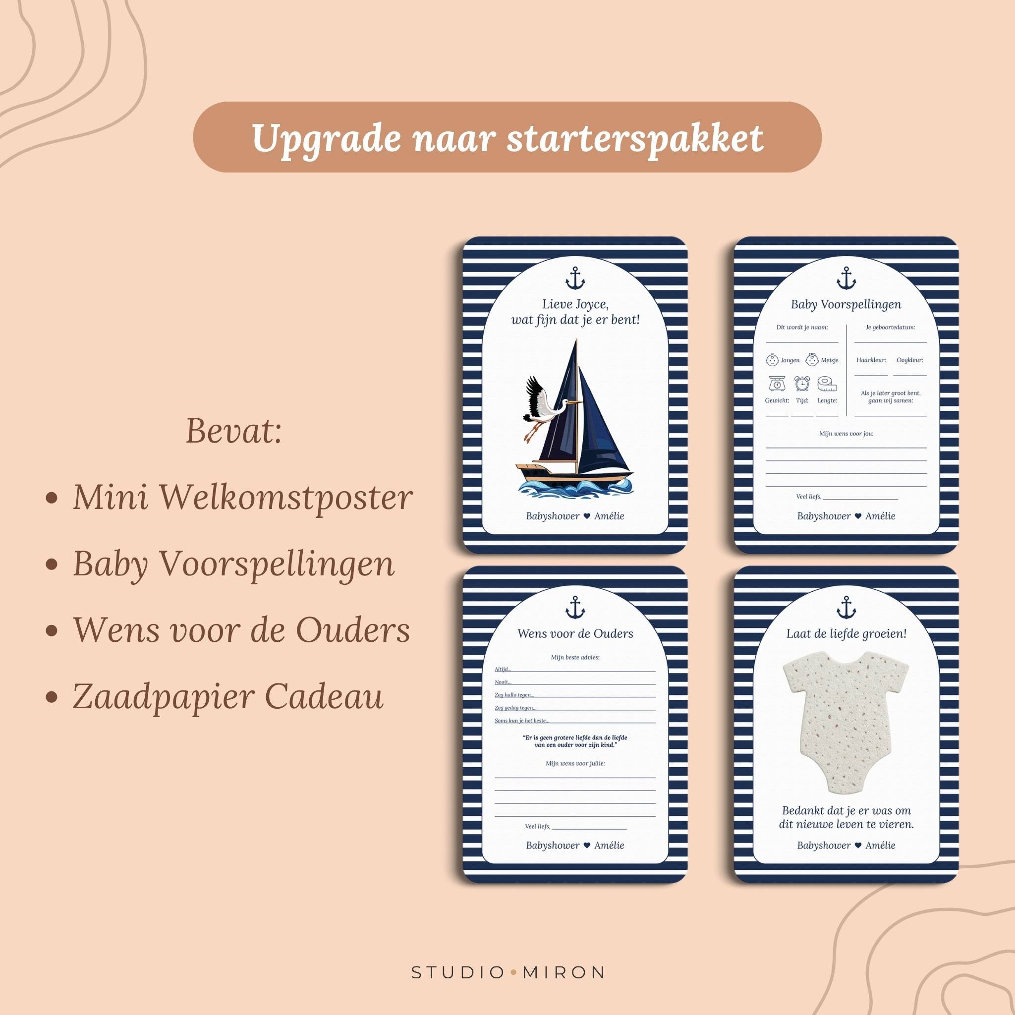 Babyshower invulkaarten upgrade naar starterspakket navy blue Studio Miron