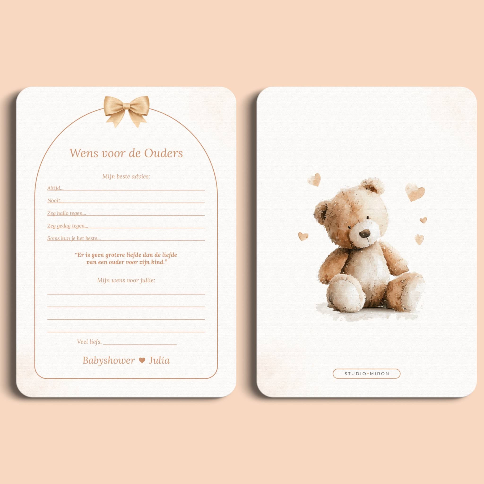 Babyshower invulkaarten wens voor de ouders boho beige beertje voor en achter Studio Miron