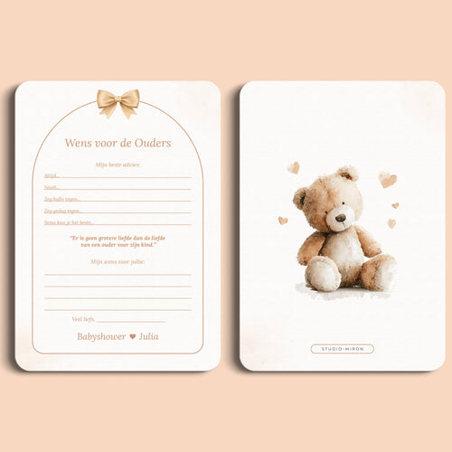 Babyshower invulkaarten wens voor de ouders boho beige beertje voor en achter Studio Miron