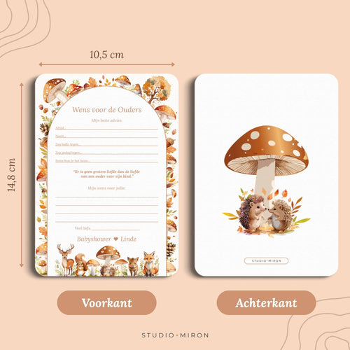 Babyshower invulkaarten wens voor de ouders formaat voorkant en achterkant bosdieren Studio Miron