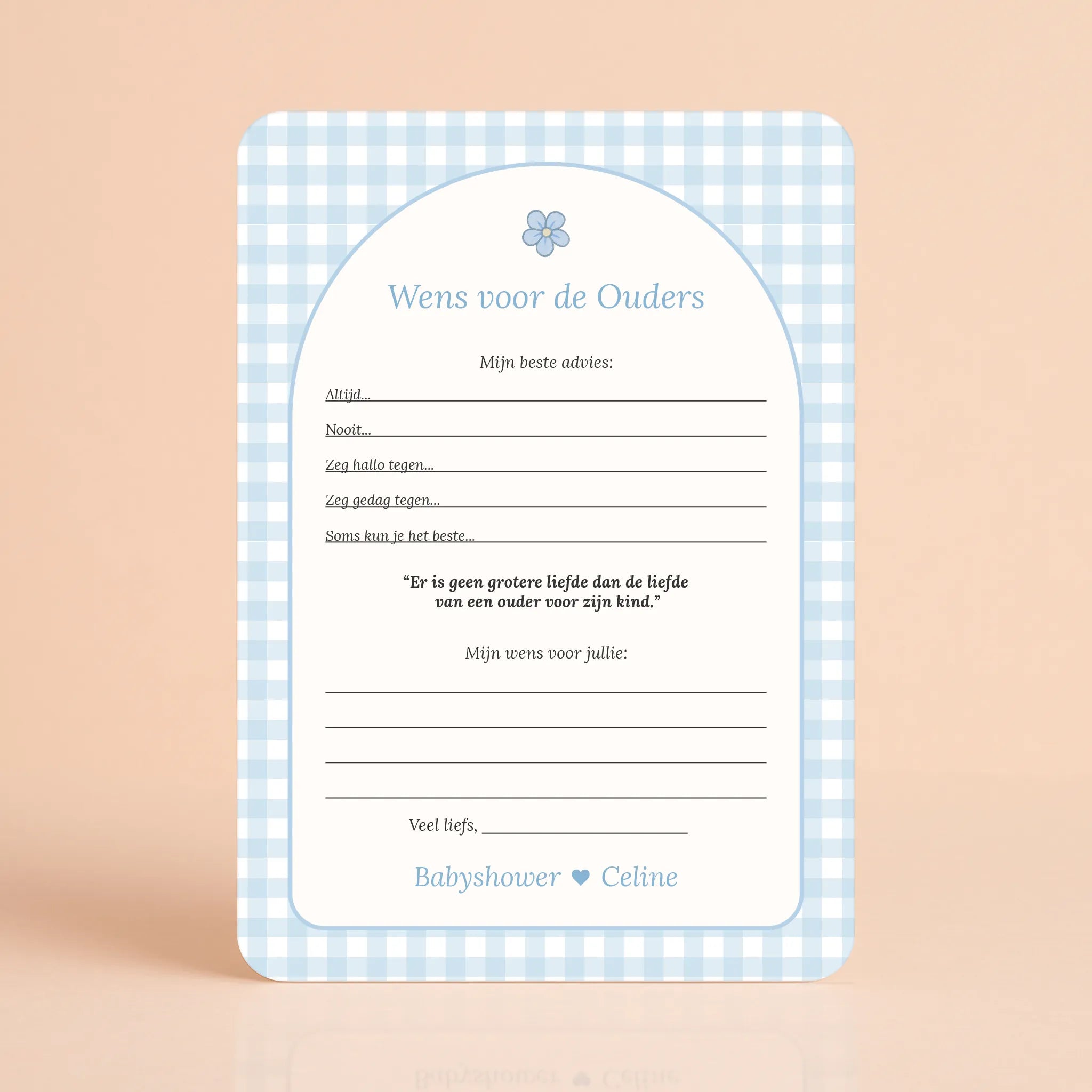 Babyshower invulkaarten wens voor de ouders gingham blauw gepersonaliseerd Studio Miron