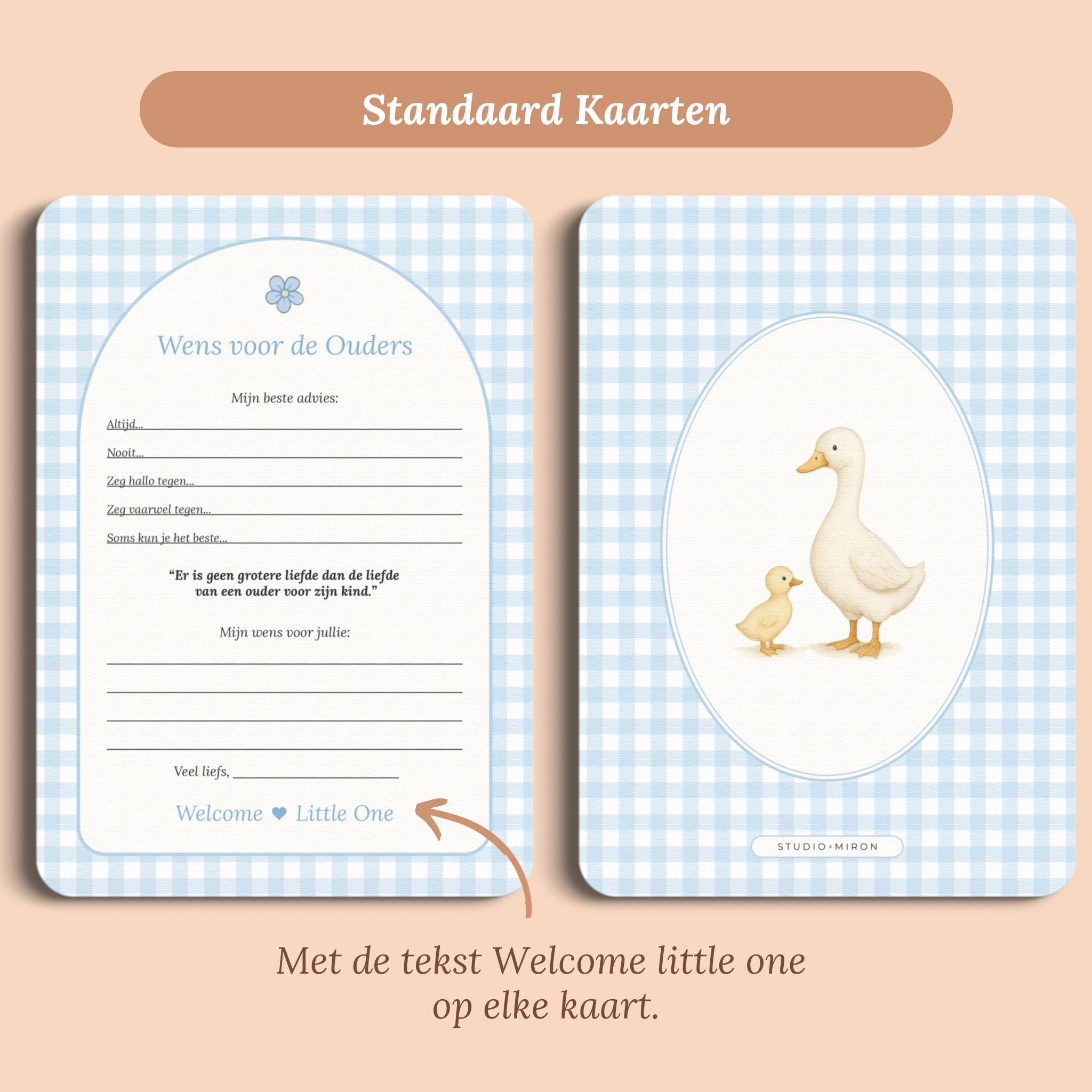 Babyshower invulkaarten wens voor de ouders gingham blauw standaard voor en achter Studio Miron