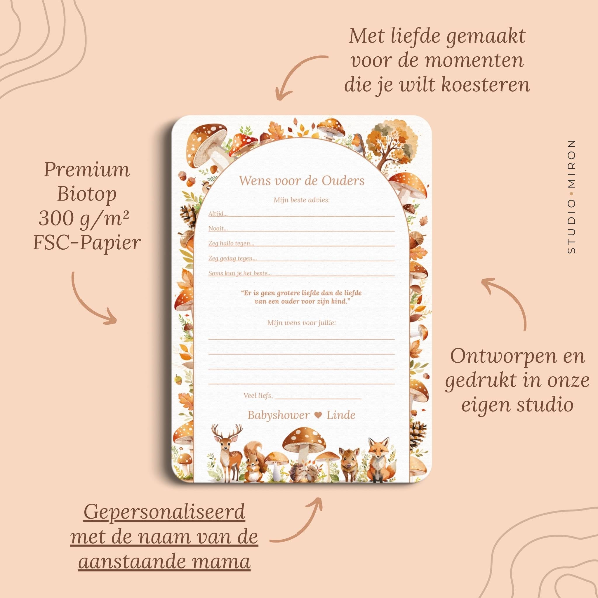 Babyshower invulkaarten wens voor de ouders pluspunten bosdieren Studio Miron