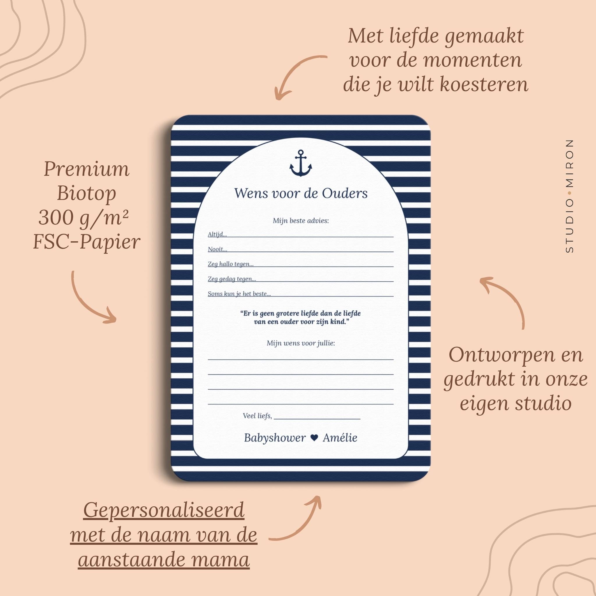 Babyshower invulkaarten wens voor de ouders pluspunten navy blue Studio Miron