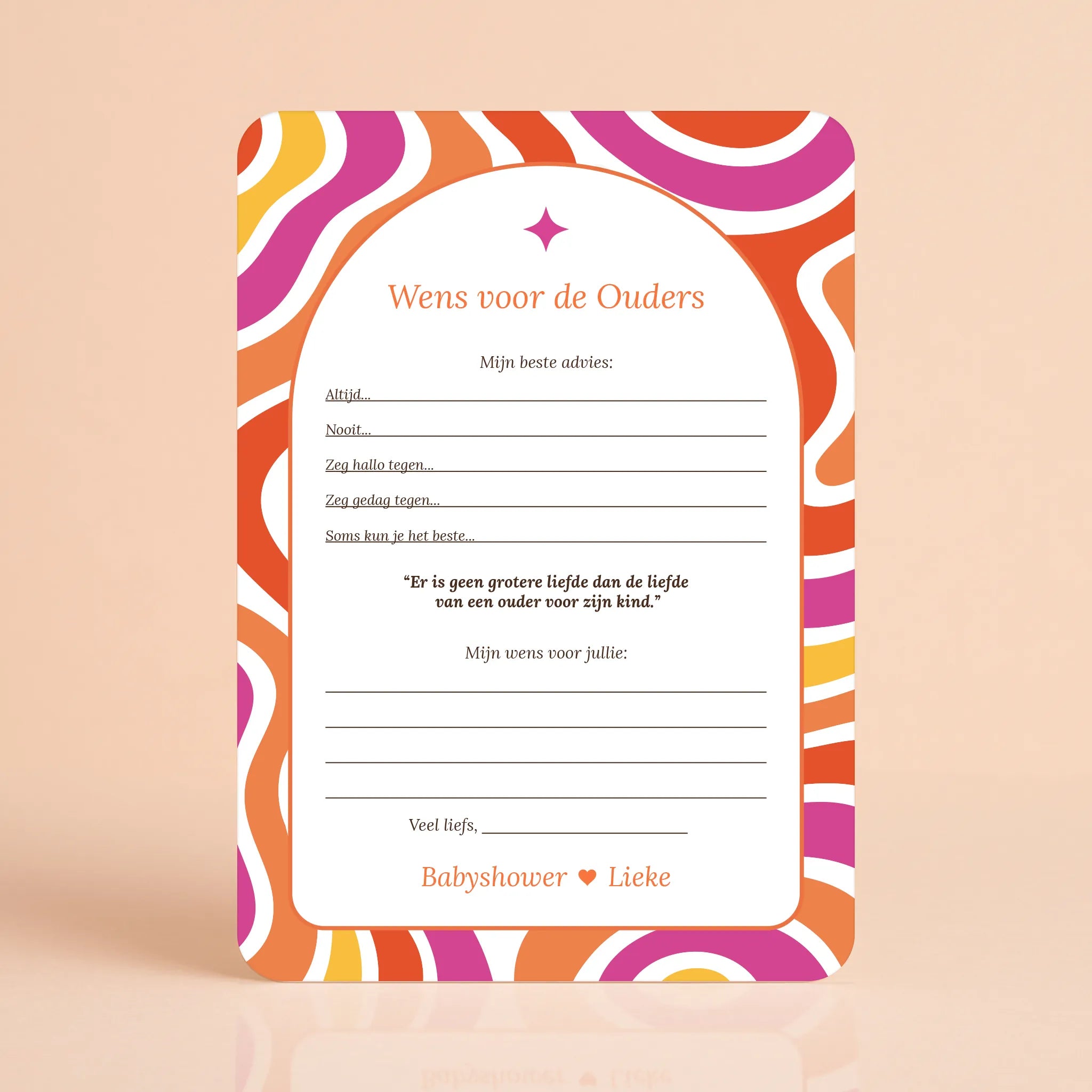 Babyshower invulkaart Wensen voor de Ouders in Flower Power stijl, gepersonaliseerd – Studio Miron
