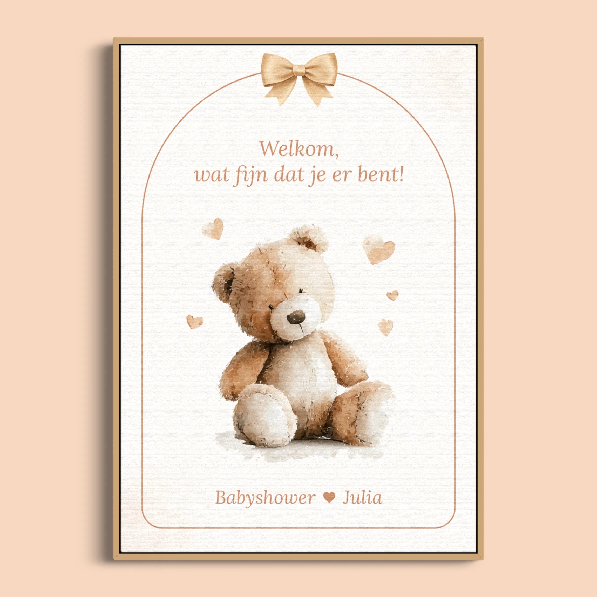 Welkomstposter Boho Beige met Beertje voor de babyshower, Studio Miron