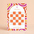 Babyshower spelkaart Baby Bingo in Flower Power stijl, gepersonaliseerd met naam – Studio Miron