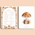 Babyshower spelkaart Baby Quiz in Bosdieren stijl, voor- en achterkant – Studio Miron