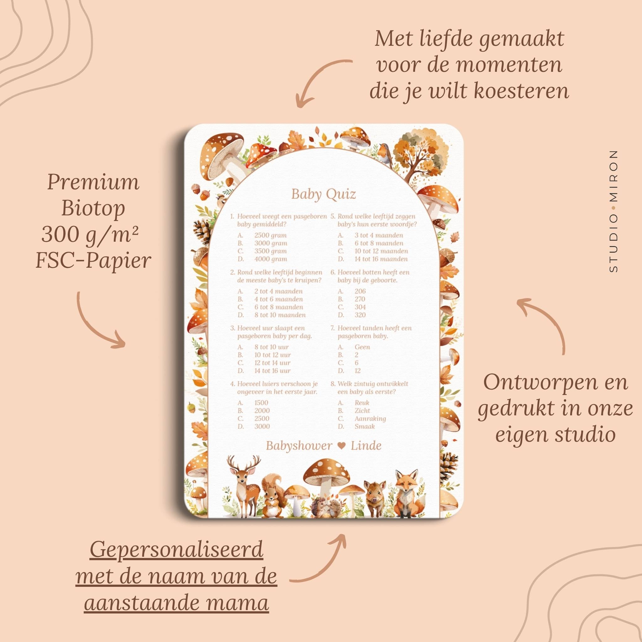Babyshower spelletjes baby quiz pluspunten bosdieren Studio Miron
