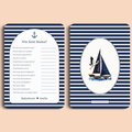 Babyshower spelkaart Wie kent Mama in Navy Blue stijl, voor- en achterkant – Studio Miron
