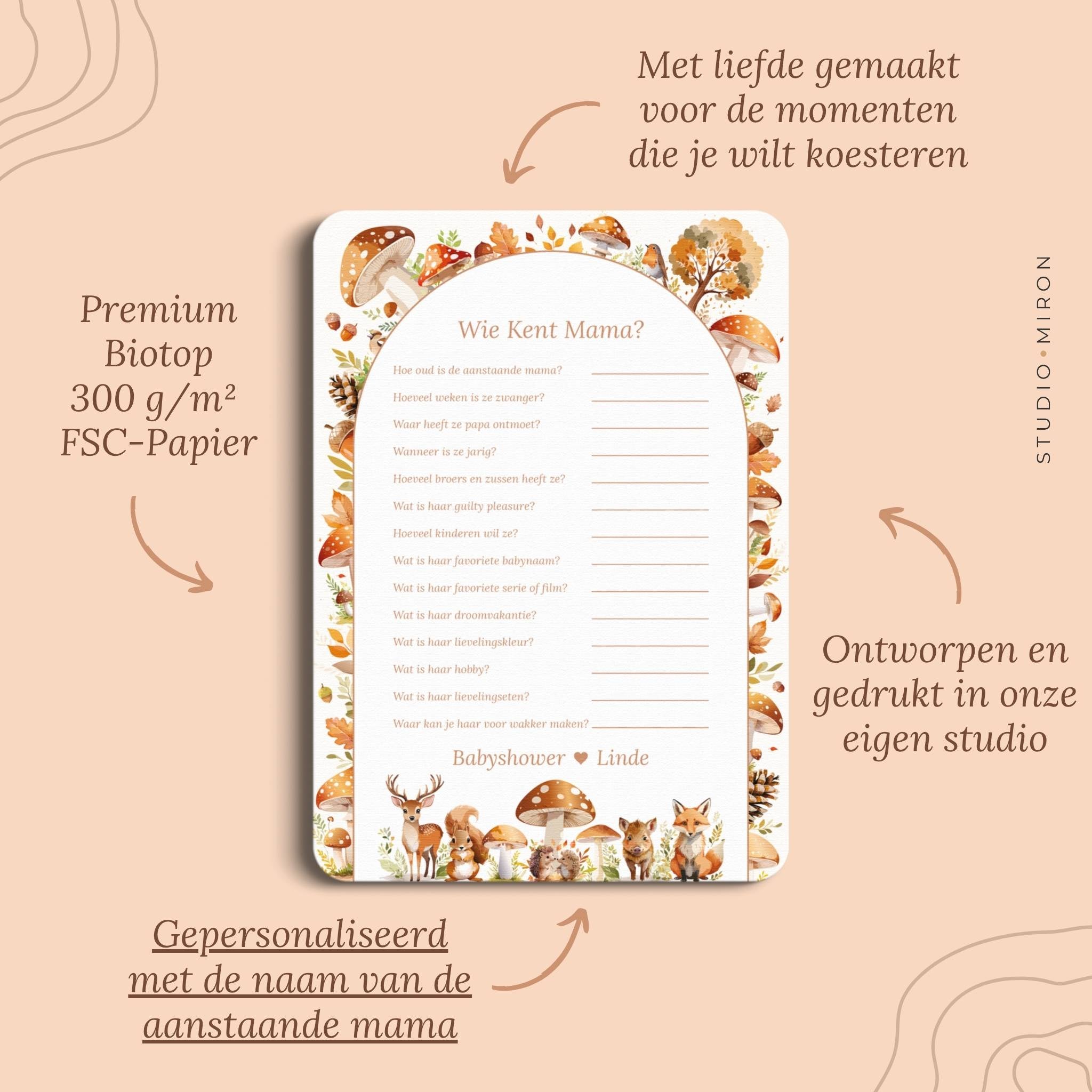 Babyshower spelletjes wie kent mama pluspunten bosdieren Studio Miron