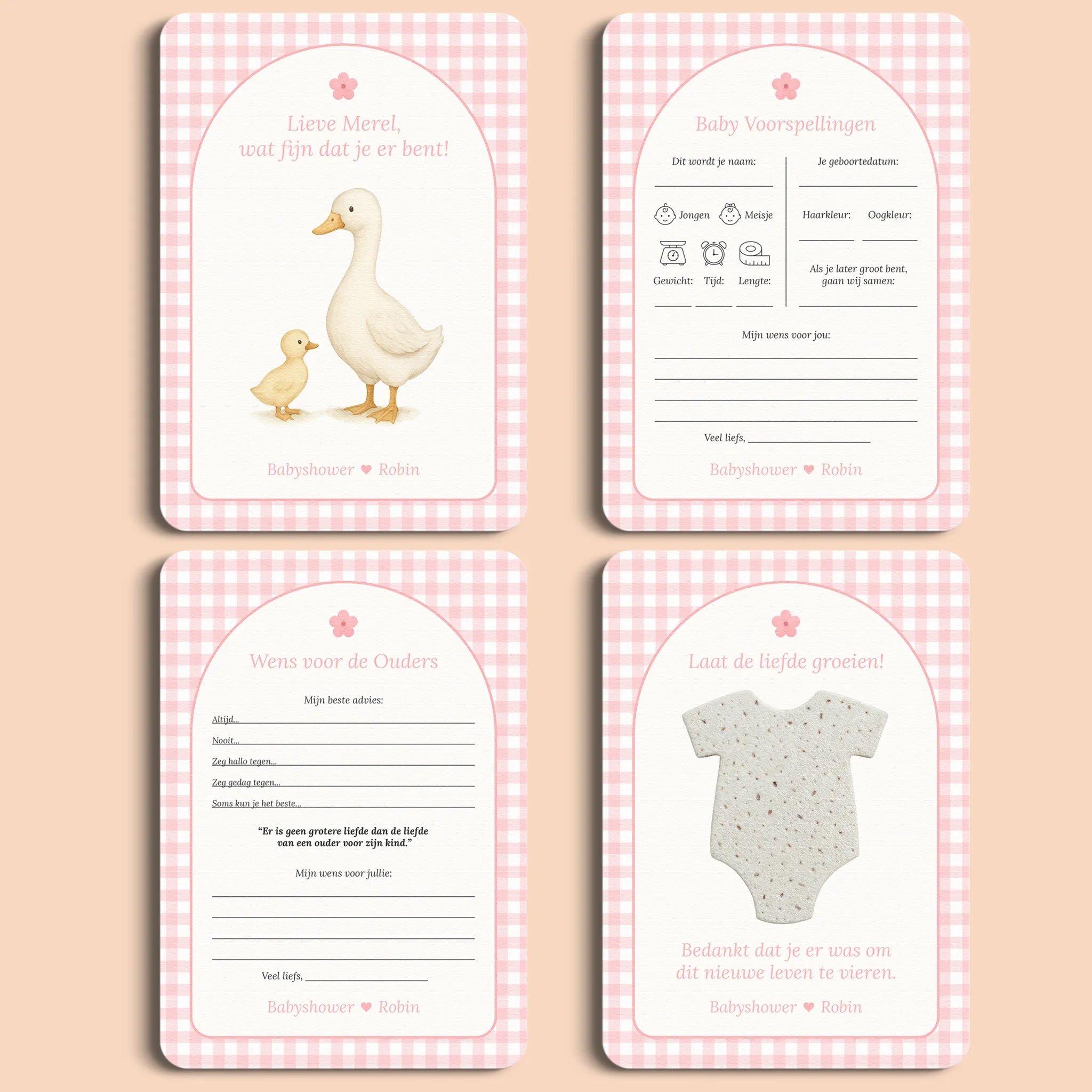 Babyshower starterspakket gingham roze gepersonaliseerd Studio Miron