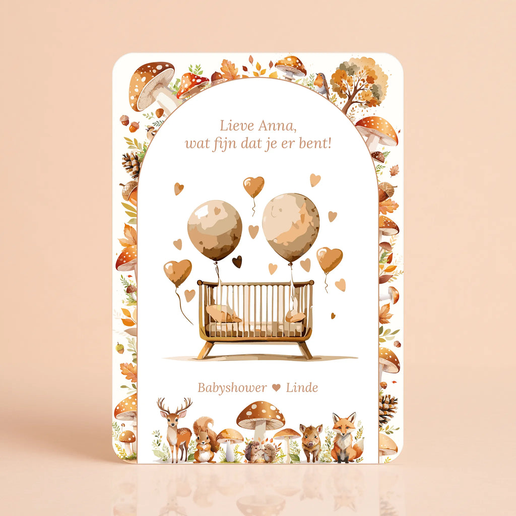 Babyshower welkomstbord naamkaart bosdieren gepersonaliseerd Studio Miron