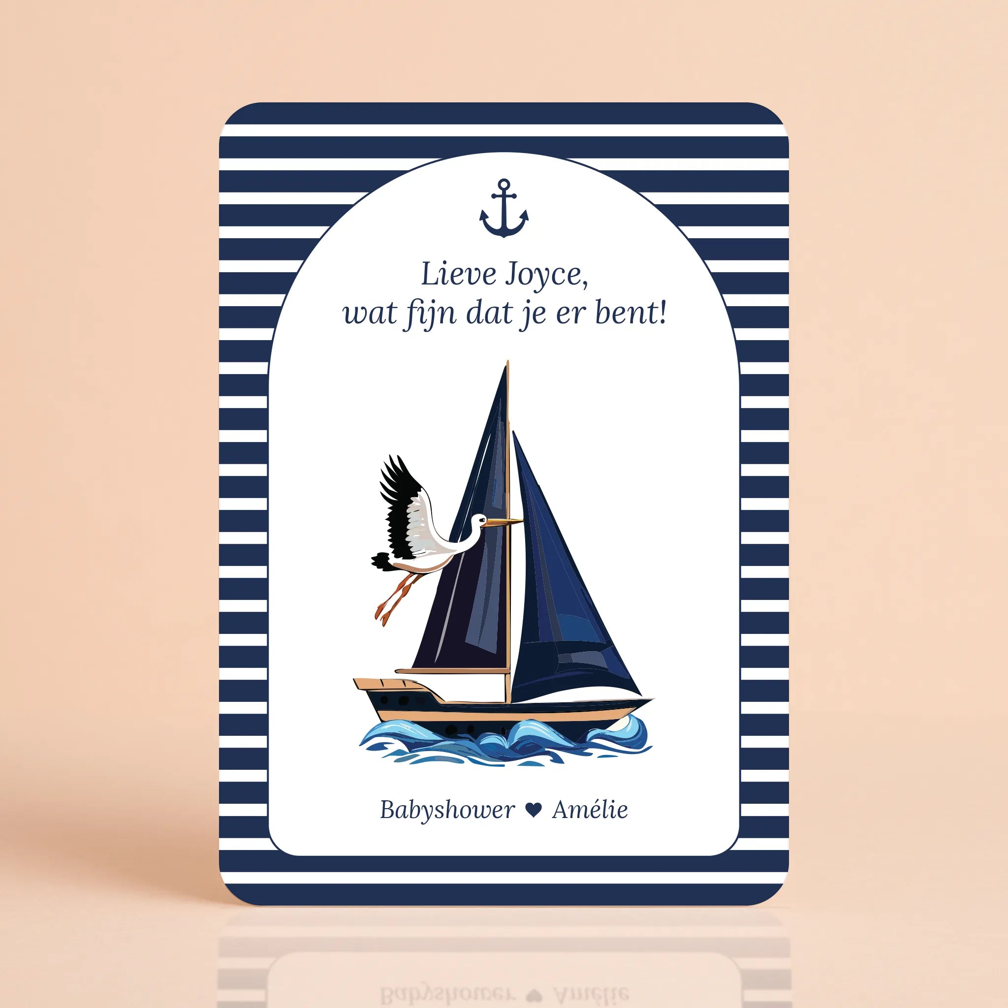 Babyshower welkomstbord Navy Blue – gepersonaliseerde naamkaart voor gasten, gedrukt op stevig papier, Studio Miron