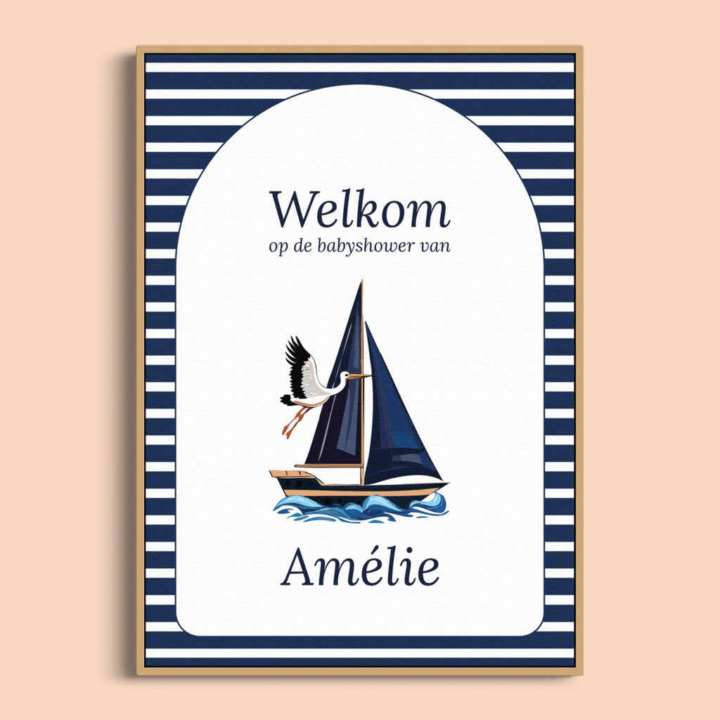 Babyshower Welkomstposter in Navy Blue stijl, gepersonaliseerd met naam – Studio Miron