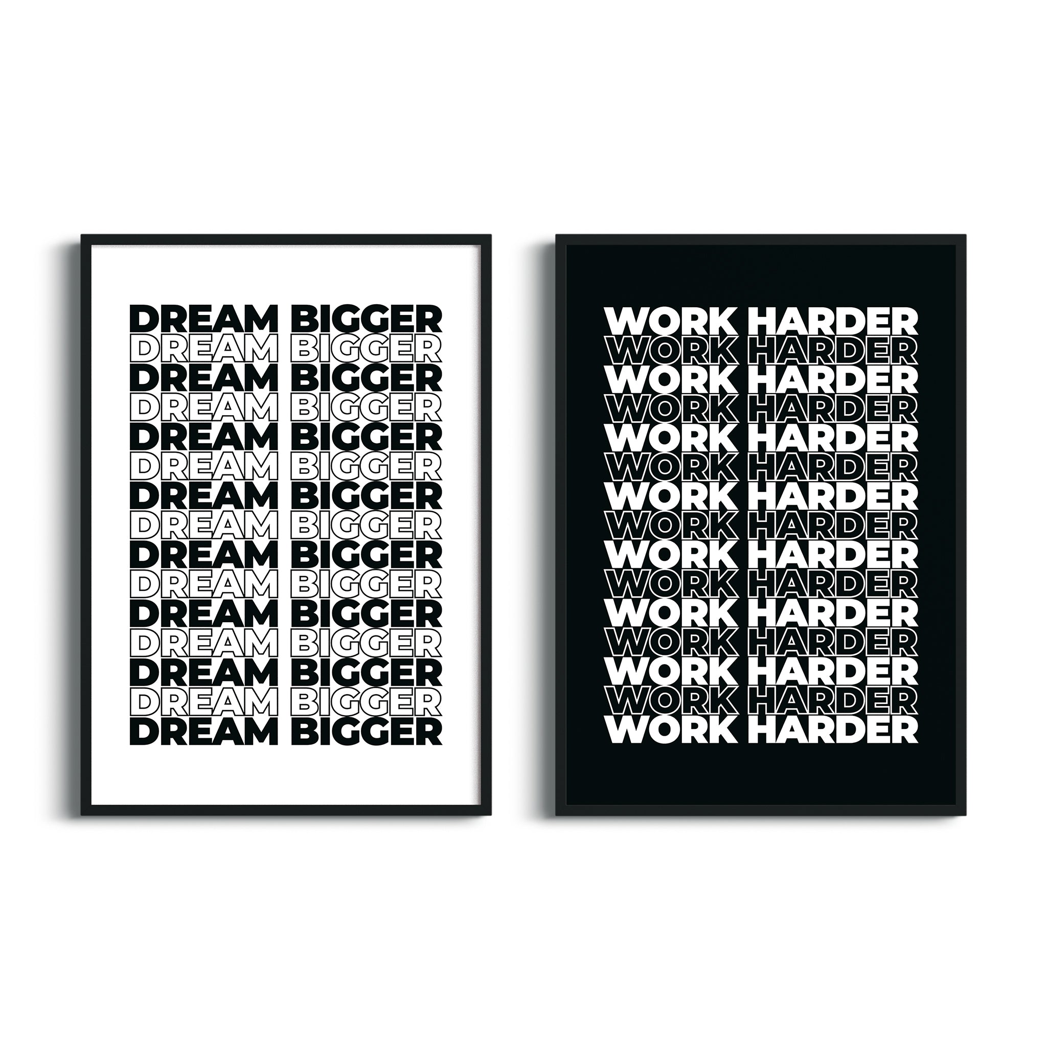 Motivatie poster 'Dream Bigger & Work Harder' voor kantoor en woonkamer – Studio Miron