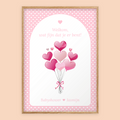 Babyshower welkomstposter in Roze Hartjes in eiken lijst, gepersonaliseerd met eigen tekst – Studio Miron